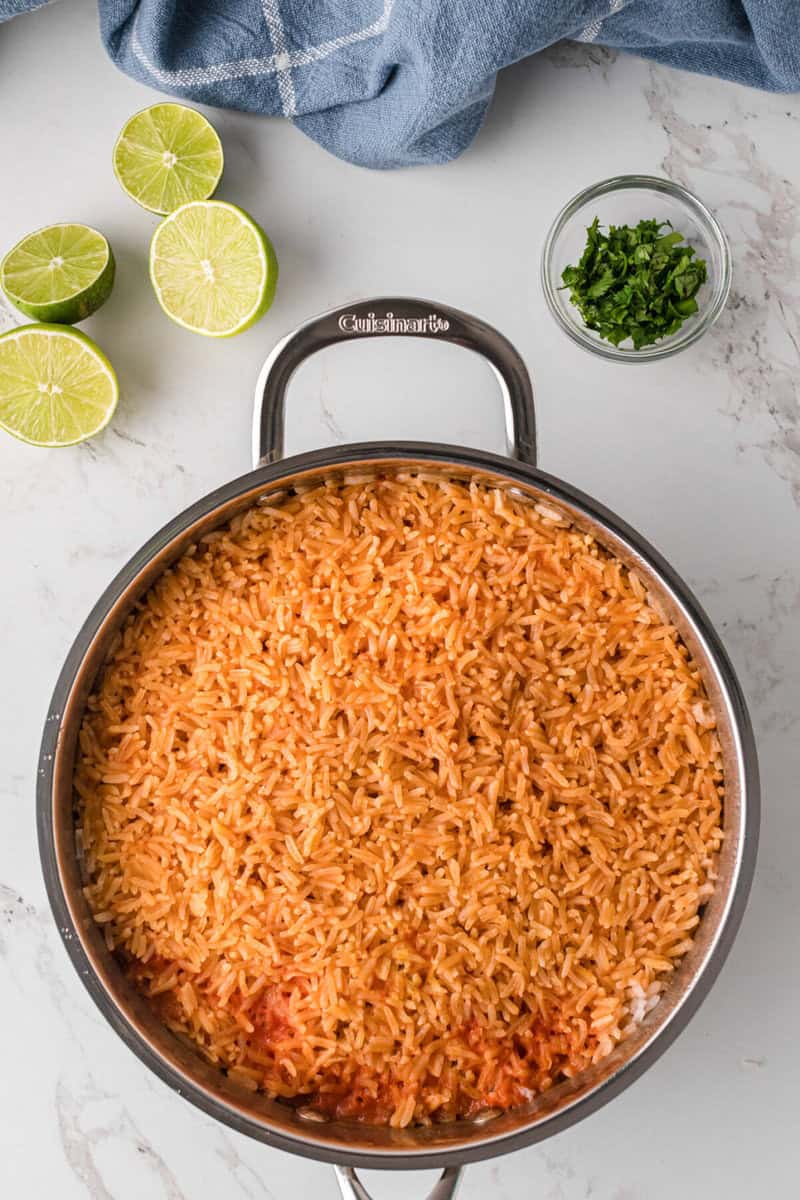 cooked Mexican Rice in the pan.
