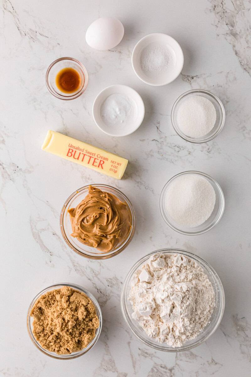 ingredients for the peanut butter cookies.