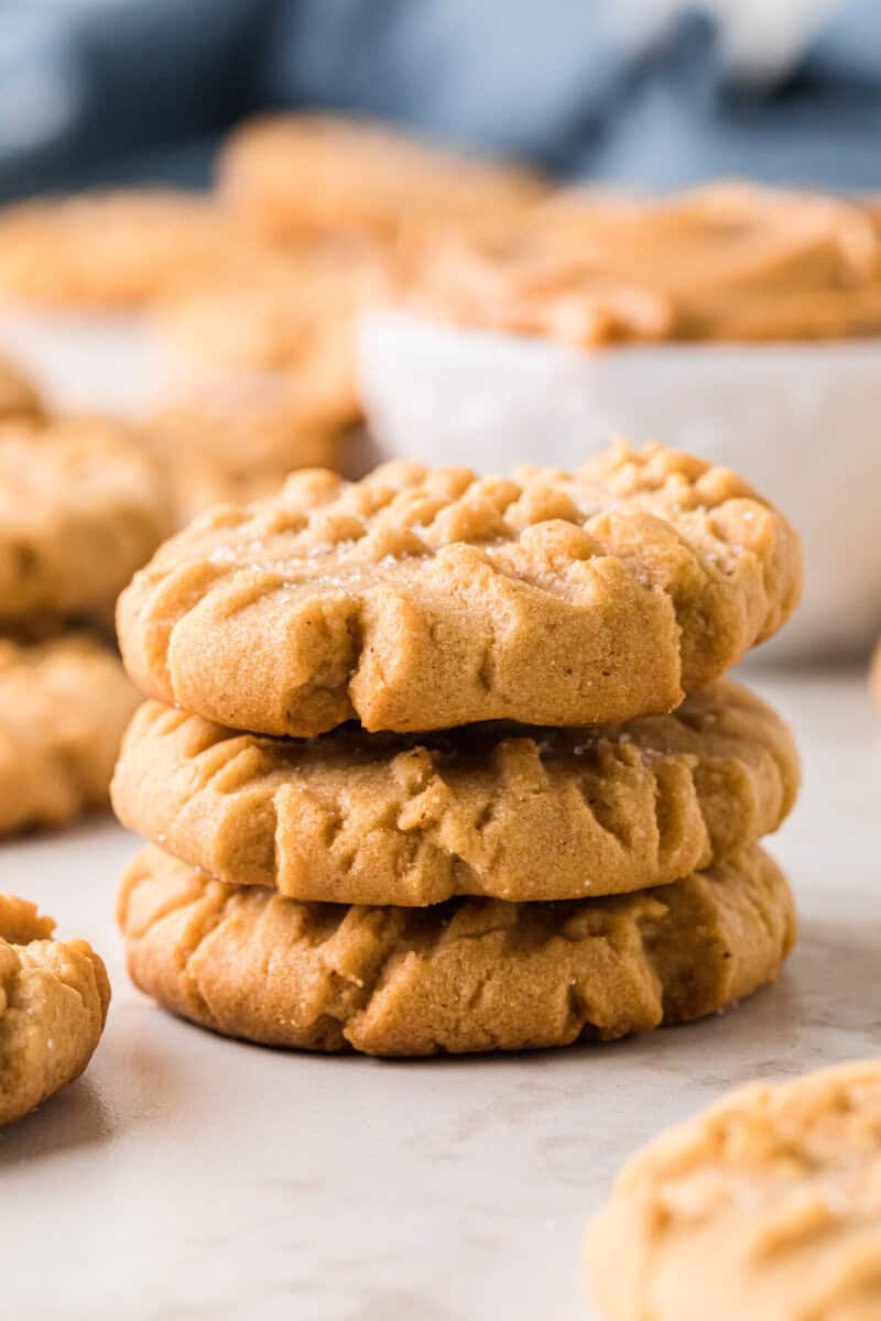 stack of three peanut butter cookies.
