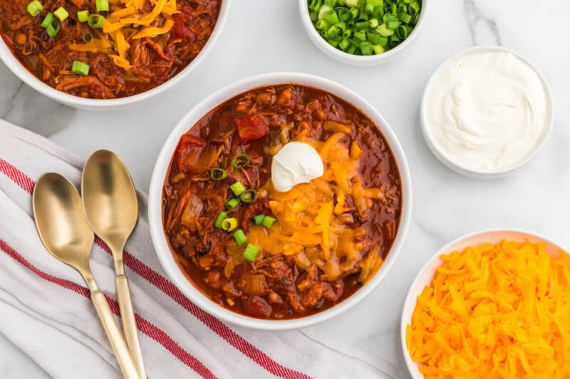 top-down view of the Pulled Pork Chili.