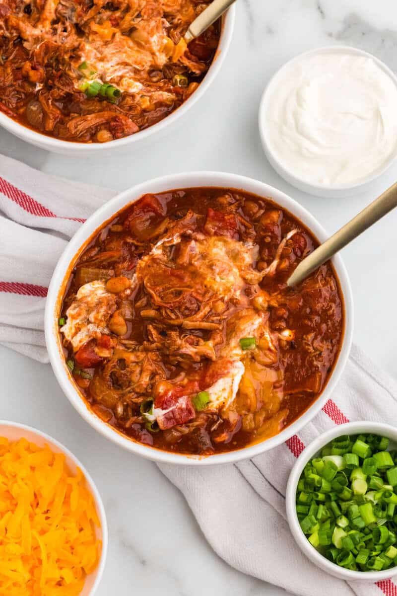 two bowls of the Pulled Pork Chili.