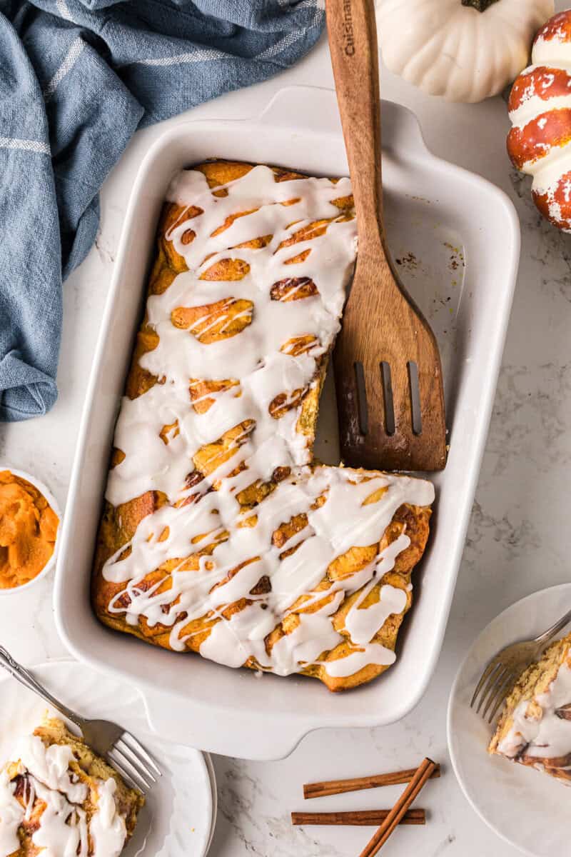 slices of the casserole served out of the casserole dish.