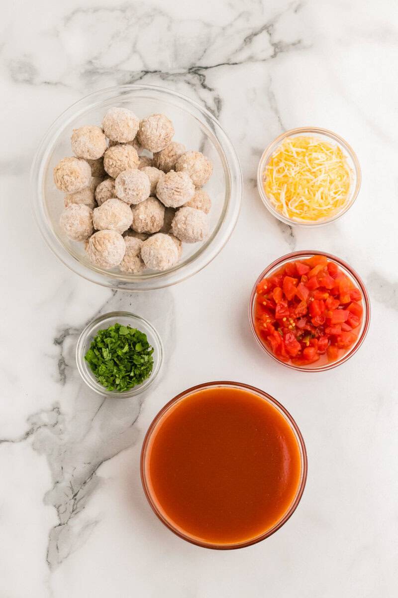 ingredients for the slow cooker enchilada meatballs.