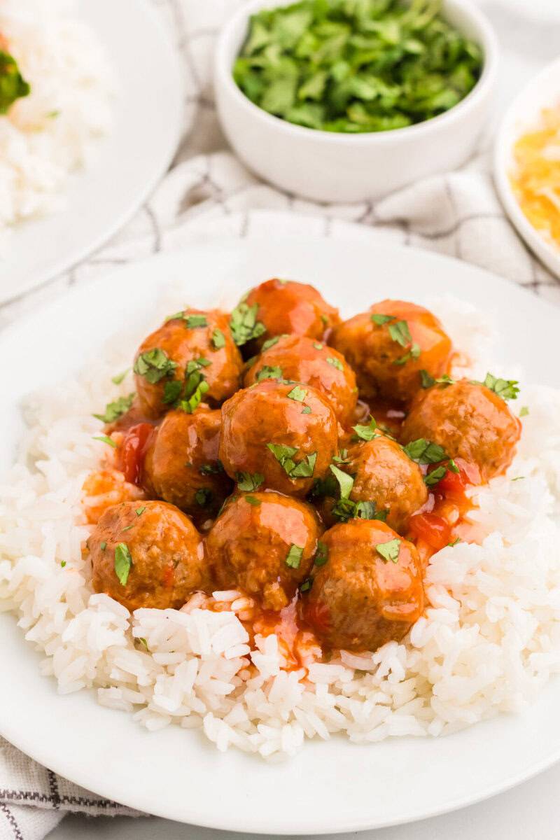the Enchilada meatballs served over rice.