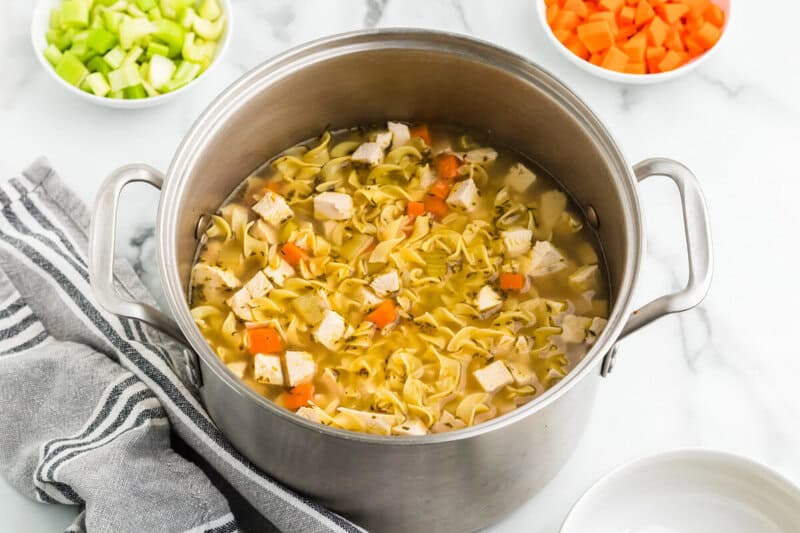 large soup pot of the Turkey Noodle Soup.