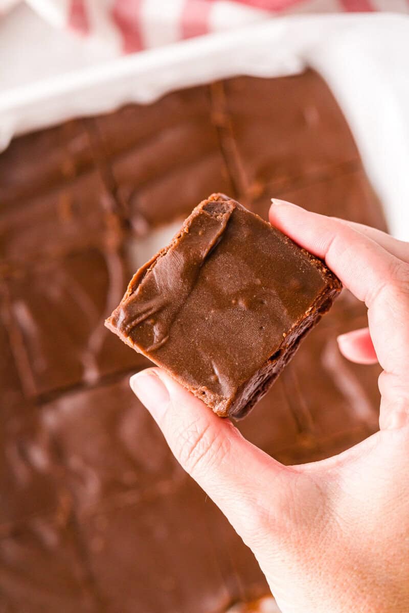 piece of the fudge in hand.
