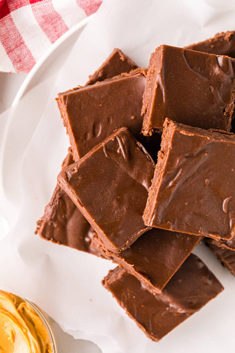 pieces of fudge stacked on top of each other.