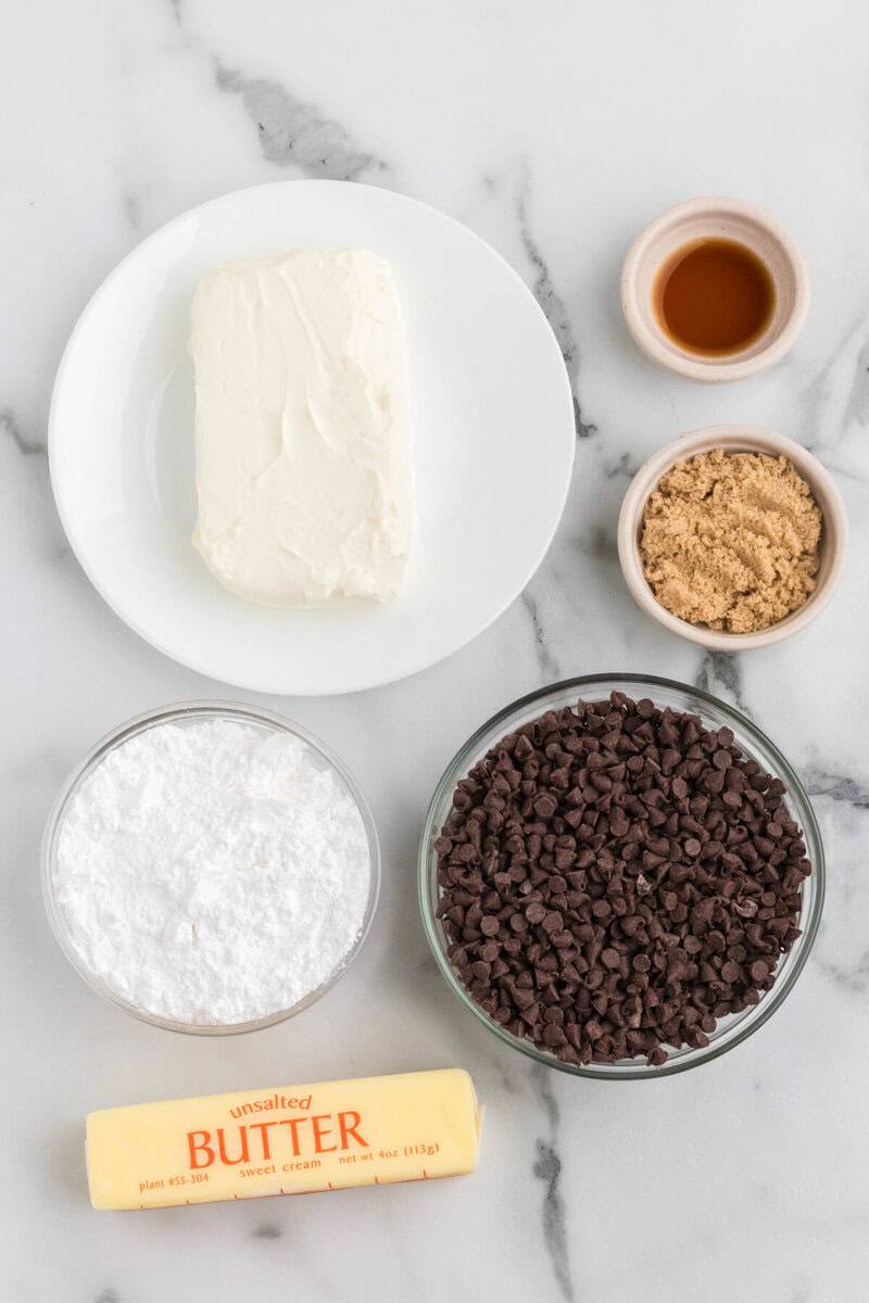 ingredients for the chocolate chip cheese ball.