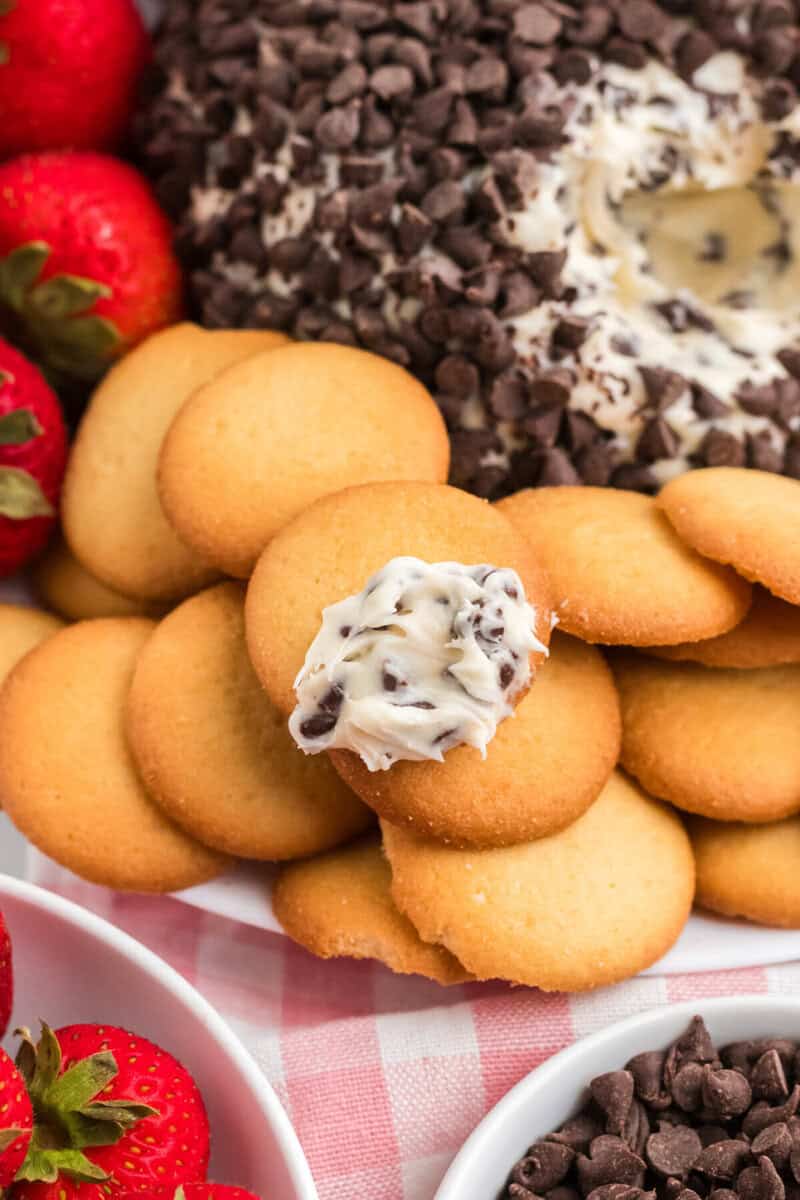 chocolate chip cheese ball on a Nilla wafer.