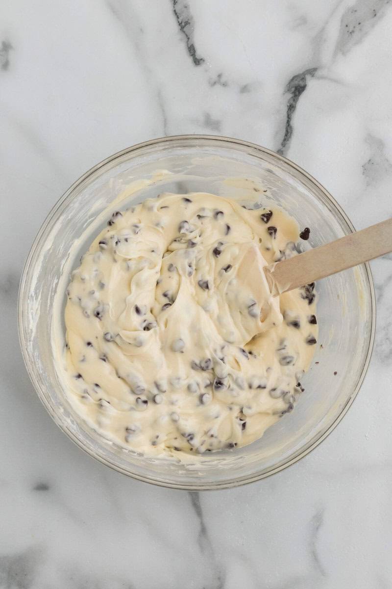 folding in and mixing the chocolate chips.