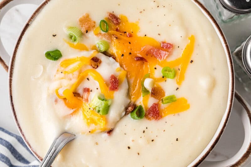 top-down view of the Slow Cooker Potato Soup.