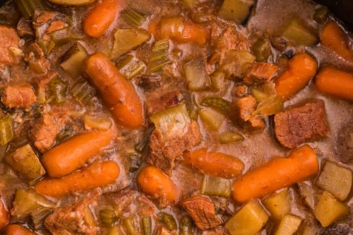 closeup of the Slow Cooker Beef Stew.