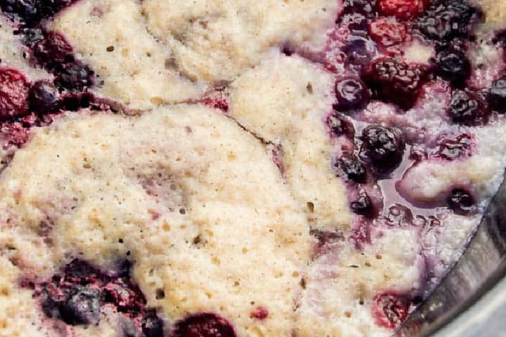 closeup of the Slow Cooker Berry Cobbler.