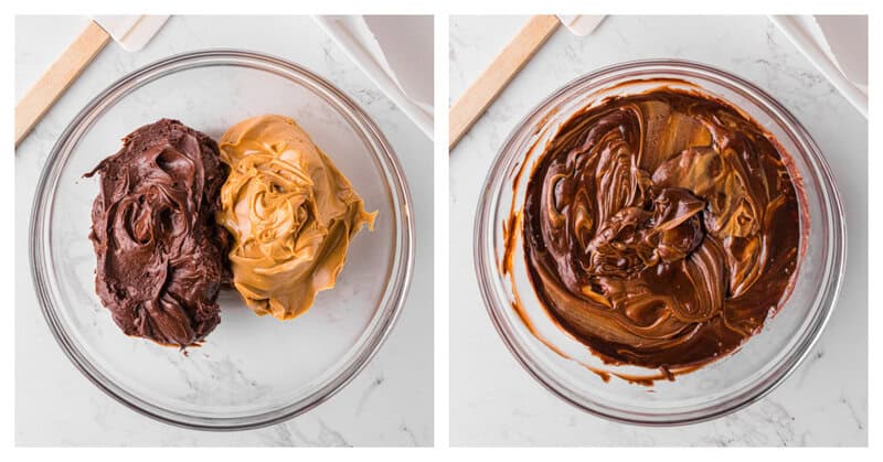 2 Ingredient Fudge being mixed in a glass bowl
