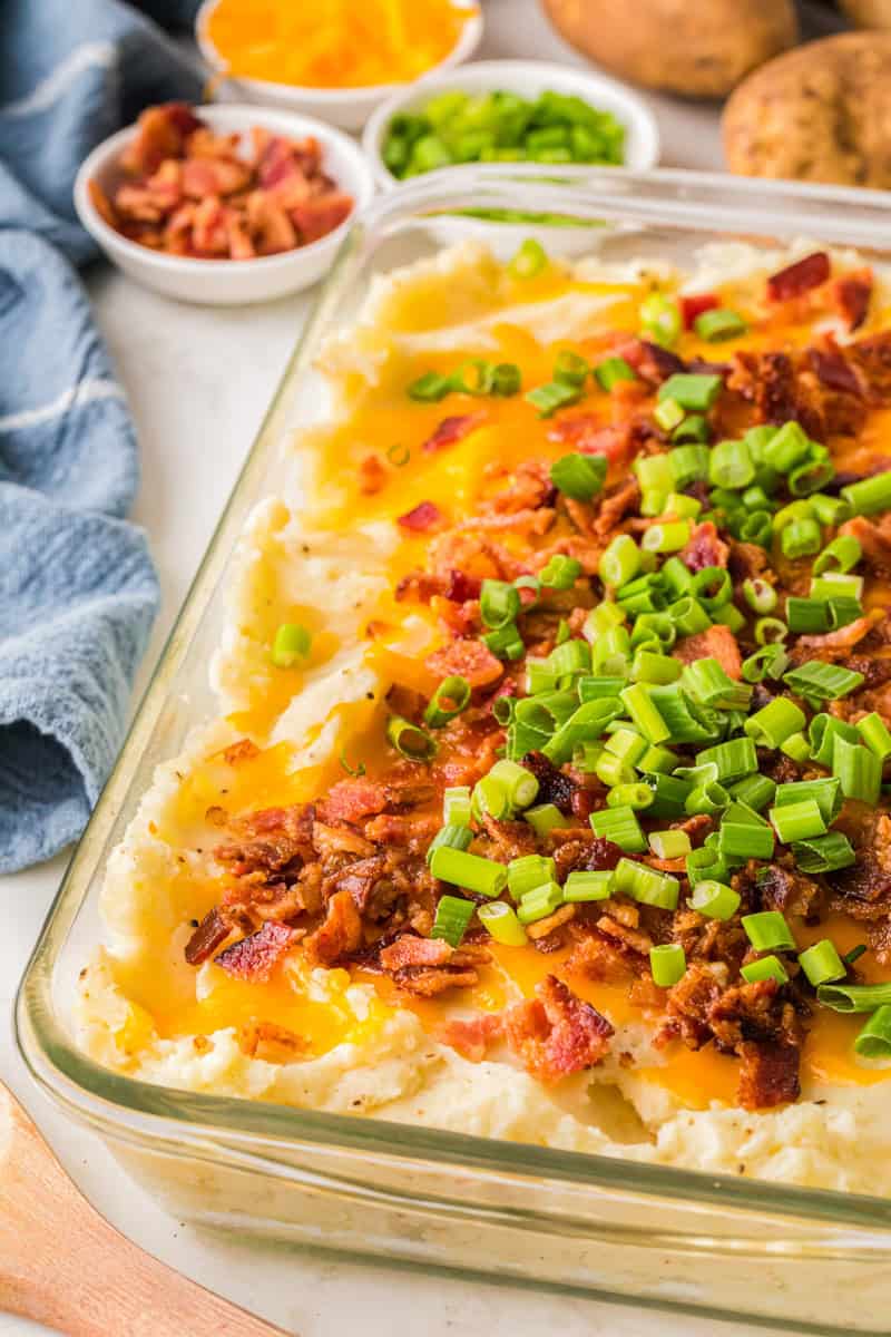 closeup of the loaded mashed potatoes