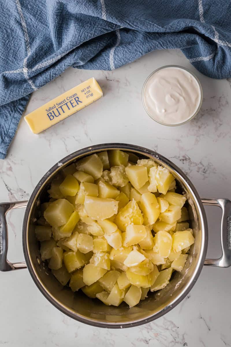 cooked potatoes in a large pot.