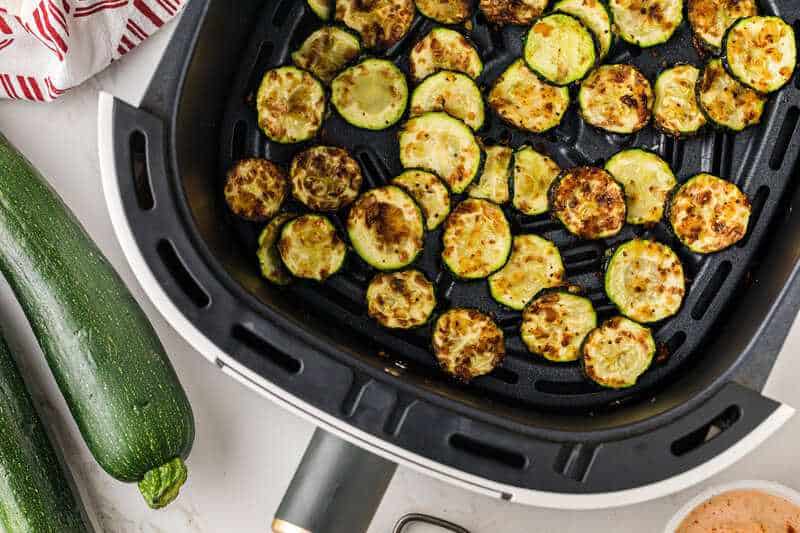 Air Fryer Zucchini in the air fryer.