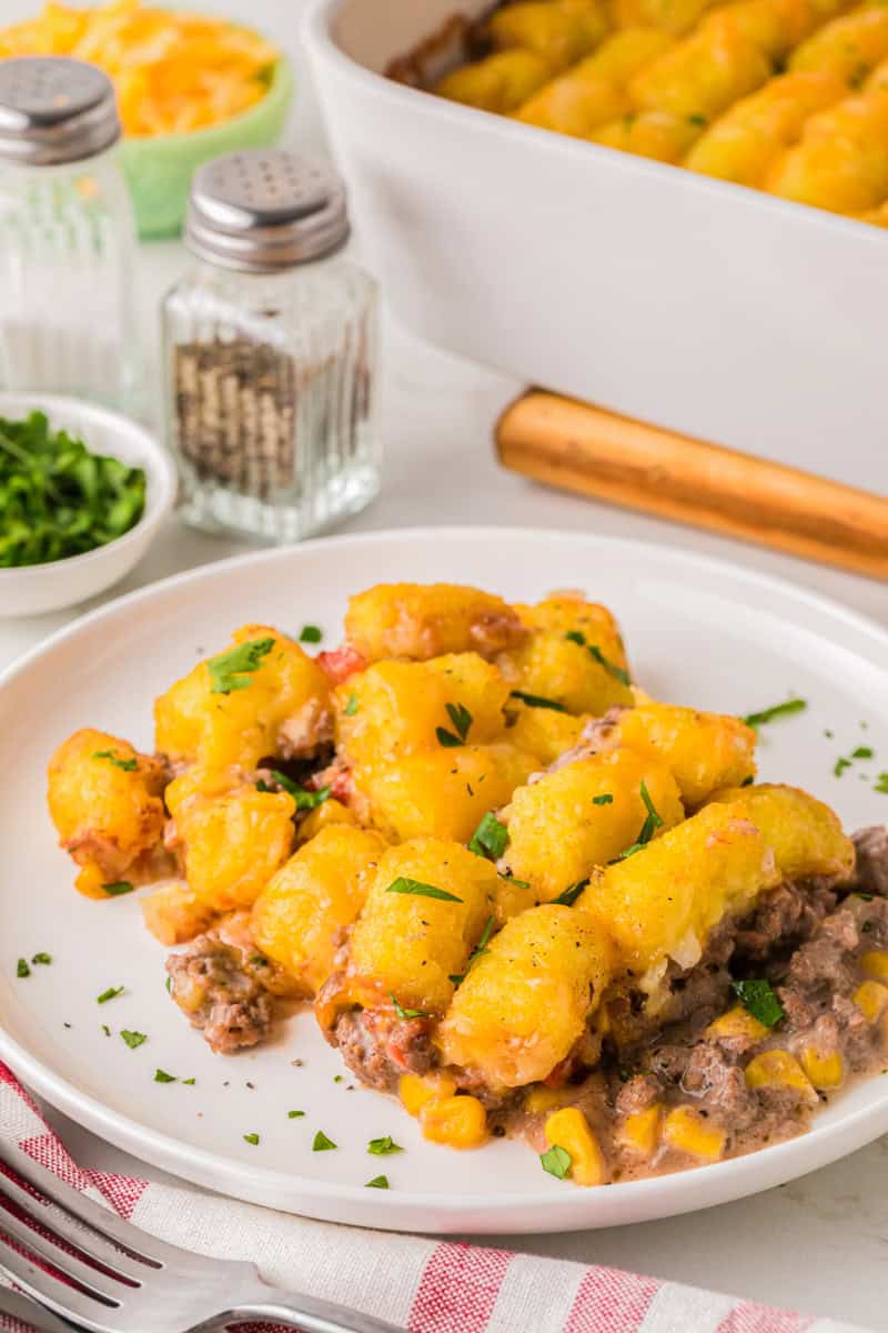 Cowboy Casserole served on a white plate.
