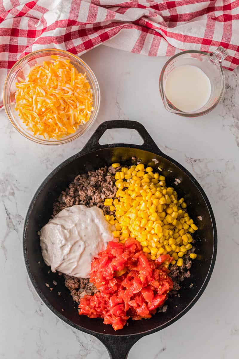 all ingredients in a skillet to cook and combine.