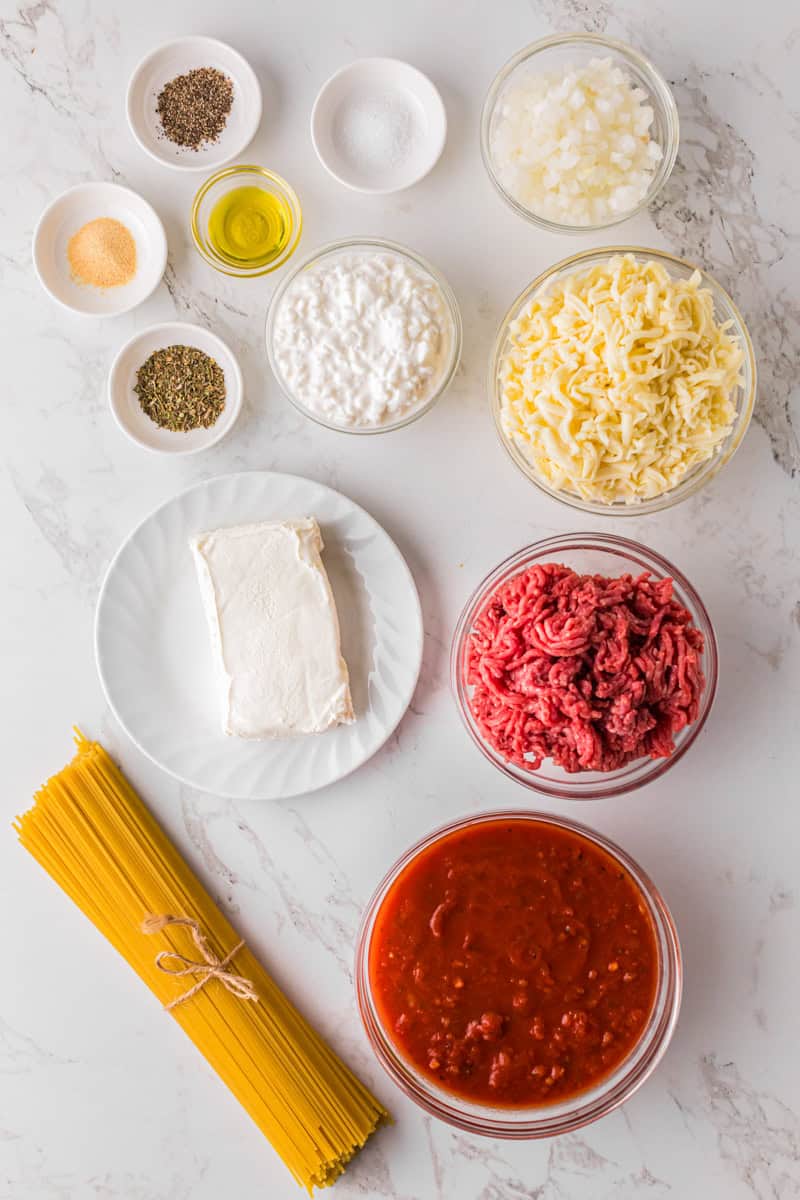 ingredients for the Million Dollar Spaghetti.
