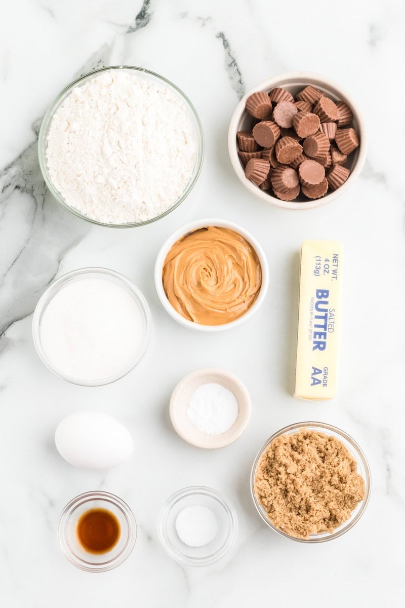ingredients for the peanut butter cup cookies,