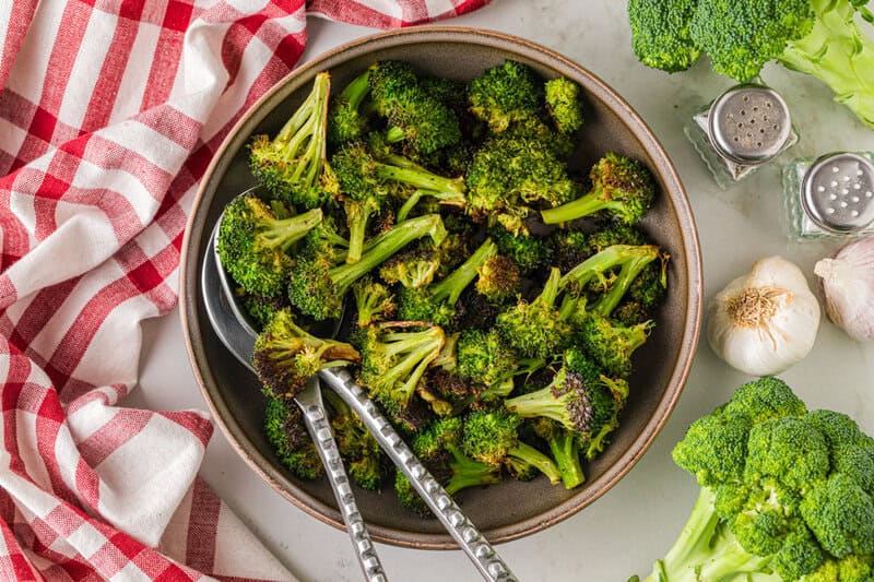 Roasted Broccoli served in a large bowl.