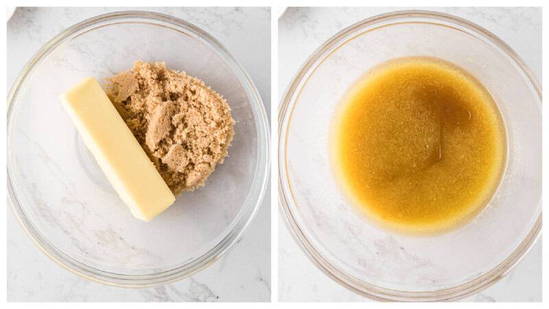 melting the butter and brown sugar together.