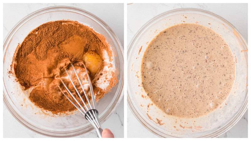 mixing the eggs, cream and cinnamon together.