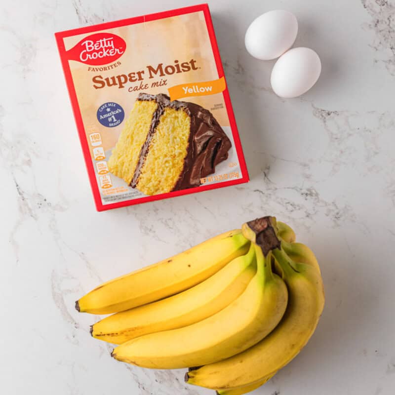 banana bread ingredients on a white table