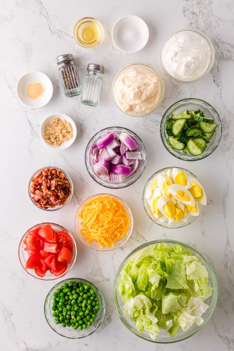 ingredients for the 7 Layer Salad.