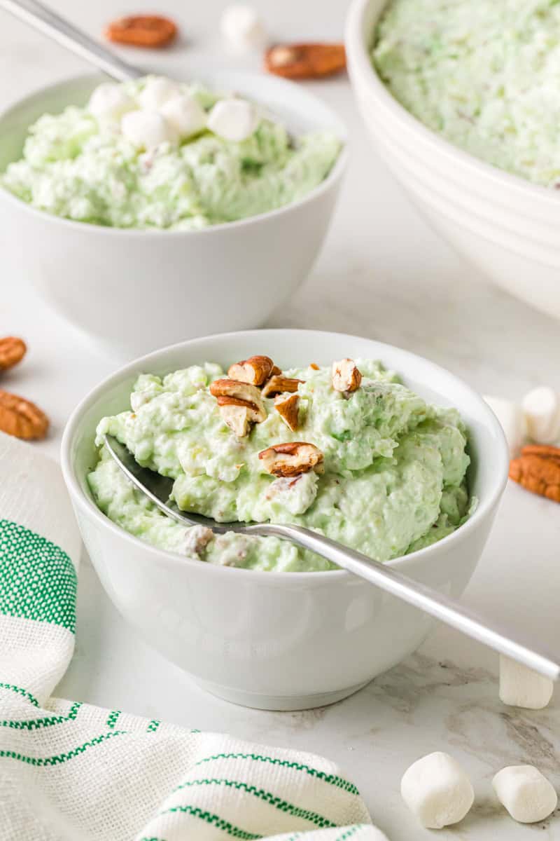 7-Up salad served in white bowls.