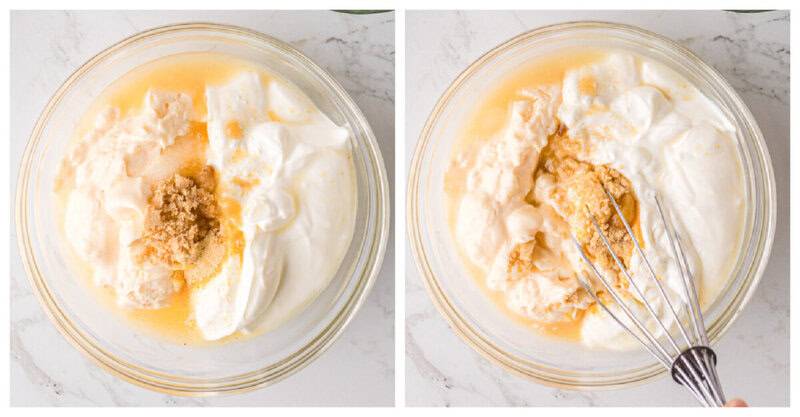 mixing together the ingredients for the dressing.