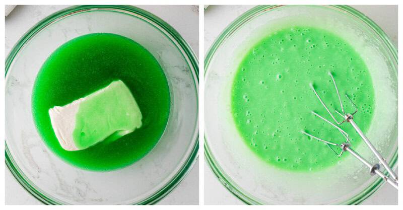 mixing the cream cheese in with the Jell-O.