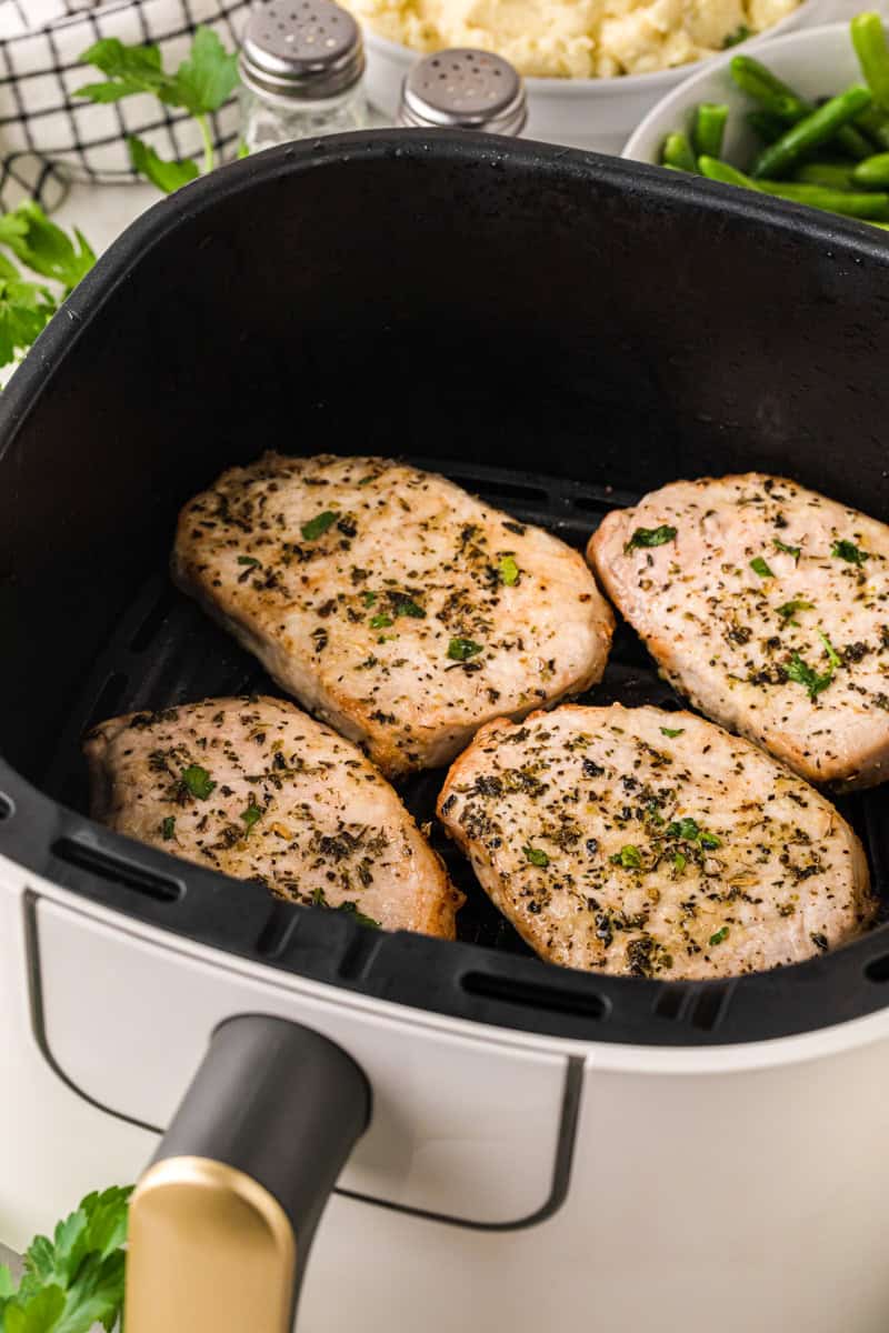 pork chops cooked in the air fryer.