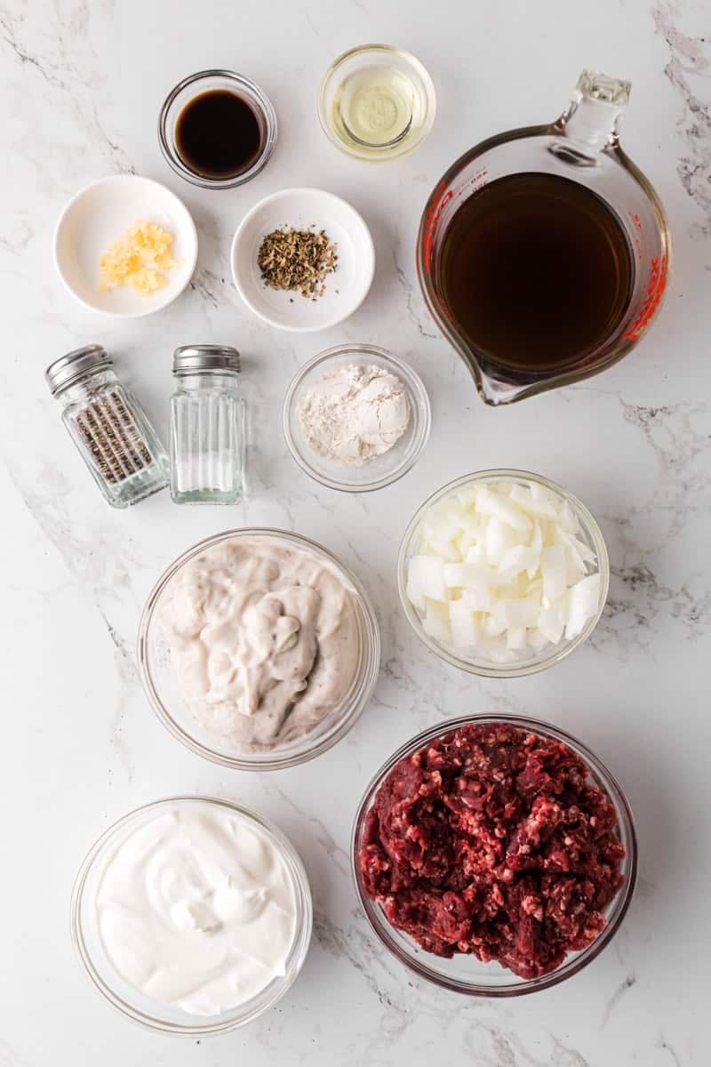ingredients for the beef Stroganoff.