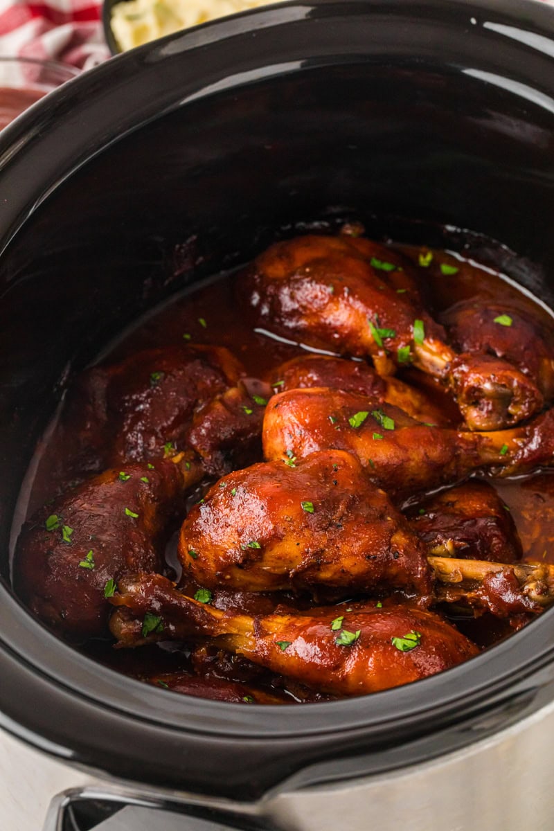 BBQ Chicken Legs in the slow cooker.