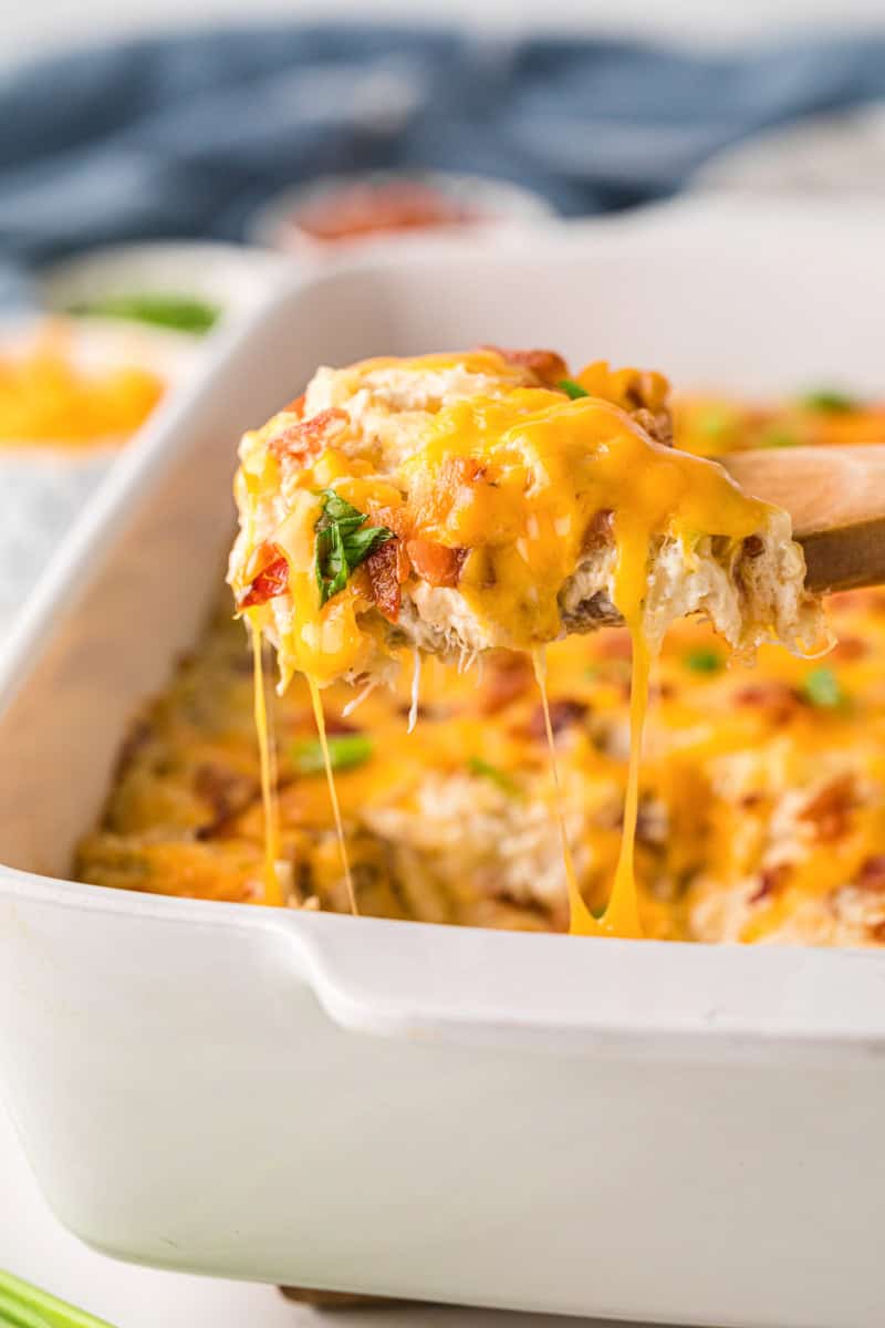serving the Crack Chicken Casserole out of the baking dish.