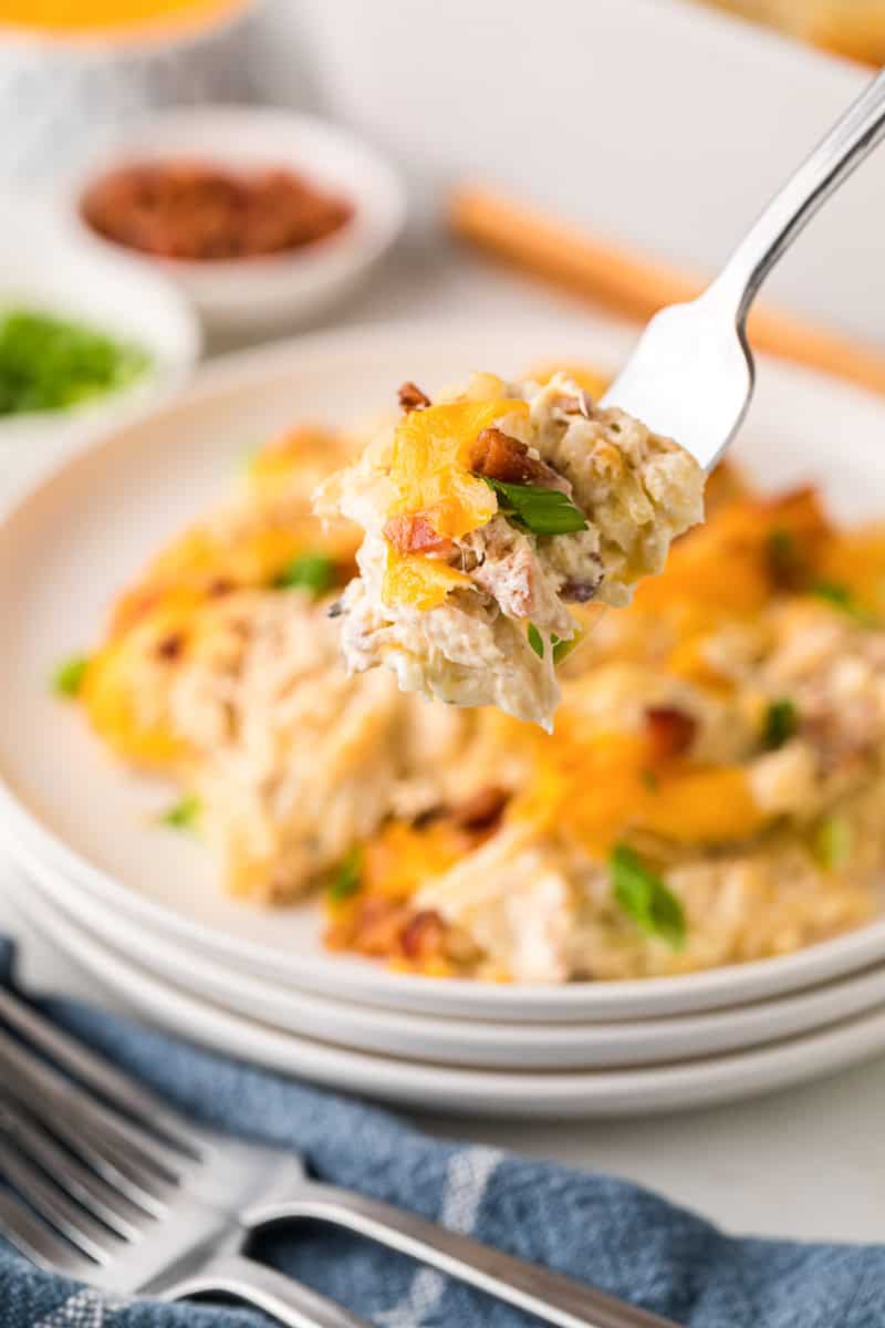 eating the Crack Chicken Casserole with a fork.
