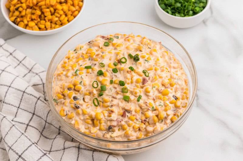 Crack Corn Dip served in a clear bowl.