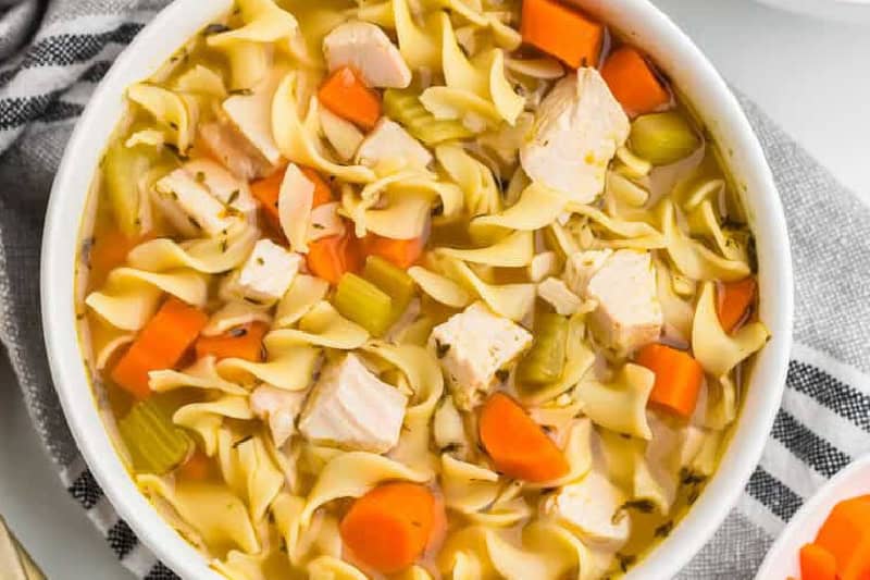 top-down view of the Turkey Noodle Soup.