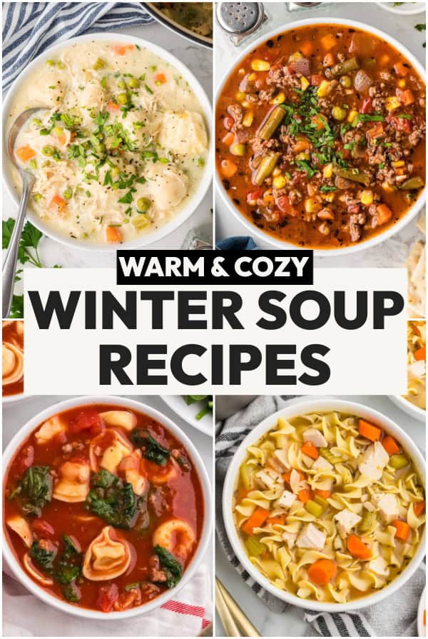 winter soup recipes. collection of 4 soup pictures