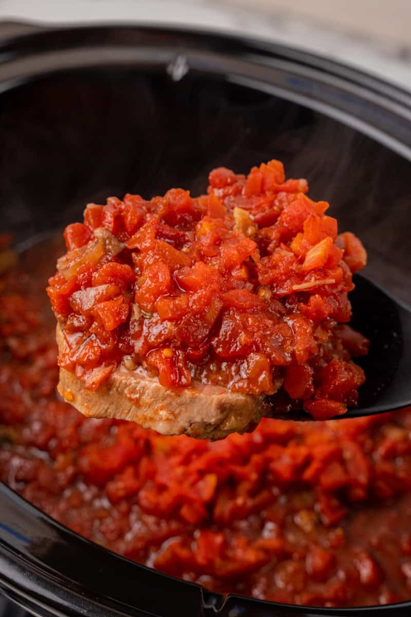 serving the Swiss Steak out of the slow cooker.