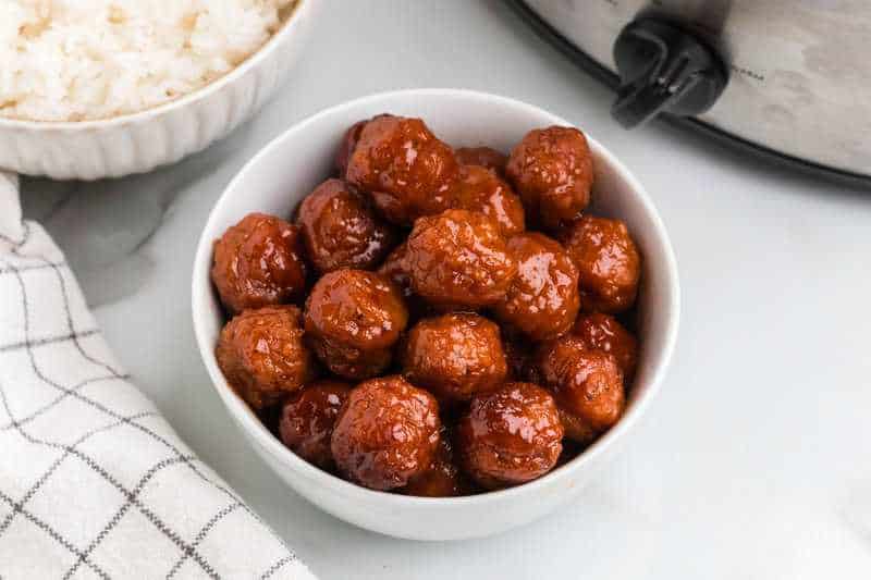 3 Ingredient Meatballs served in a white bowl.