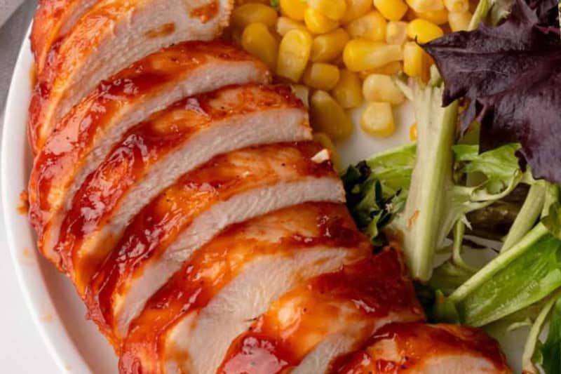 closeup of the baked BBQ chicken.