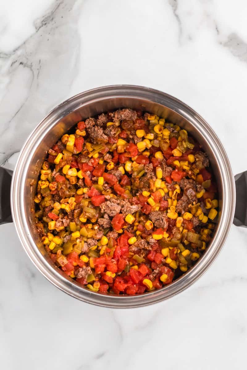 beef corn and Rotel in a large pot.