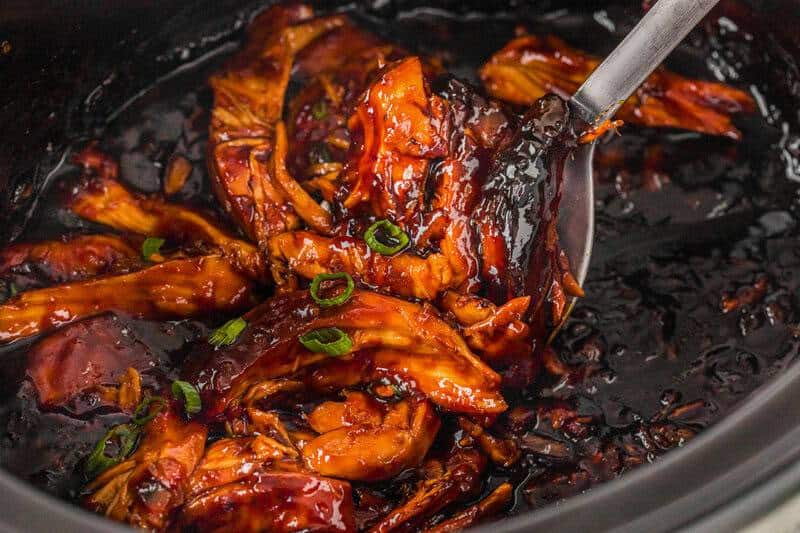 Slow Cooker Orange Chicken closeup in the crock-pot