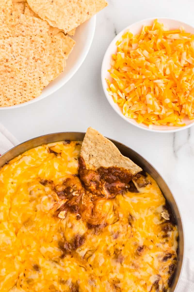 top-down view of the Chili Cheese Dip.