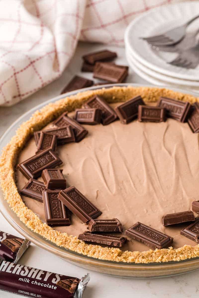 closeup of the Hershey Pie in the pie pan.