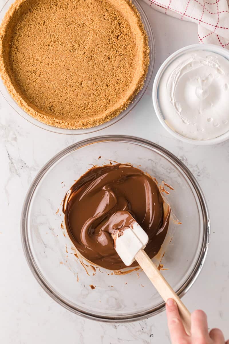 melted chocolate in a glass bowl.