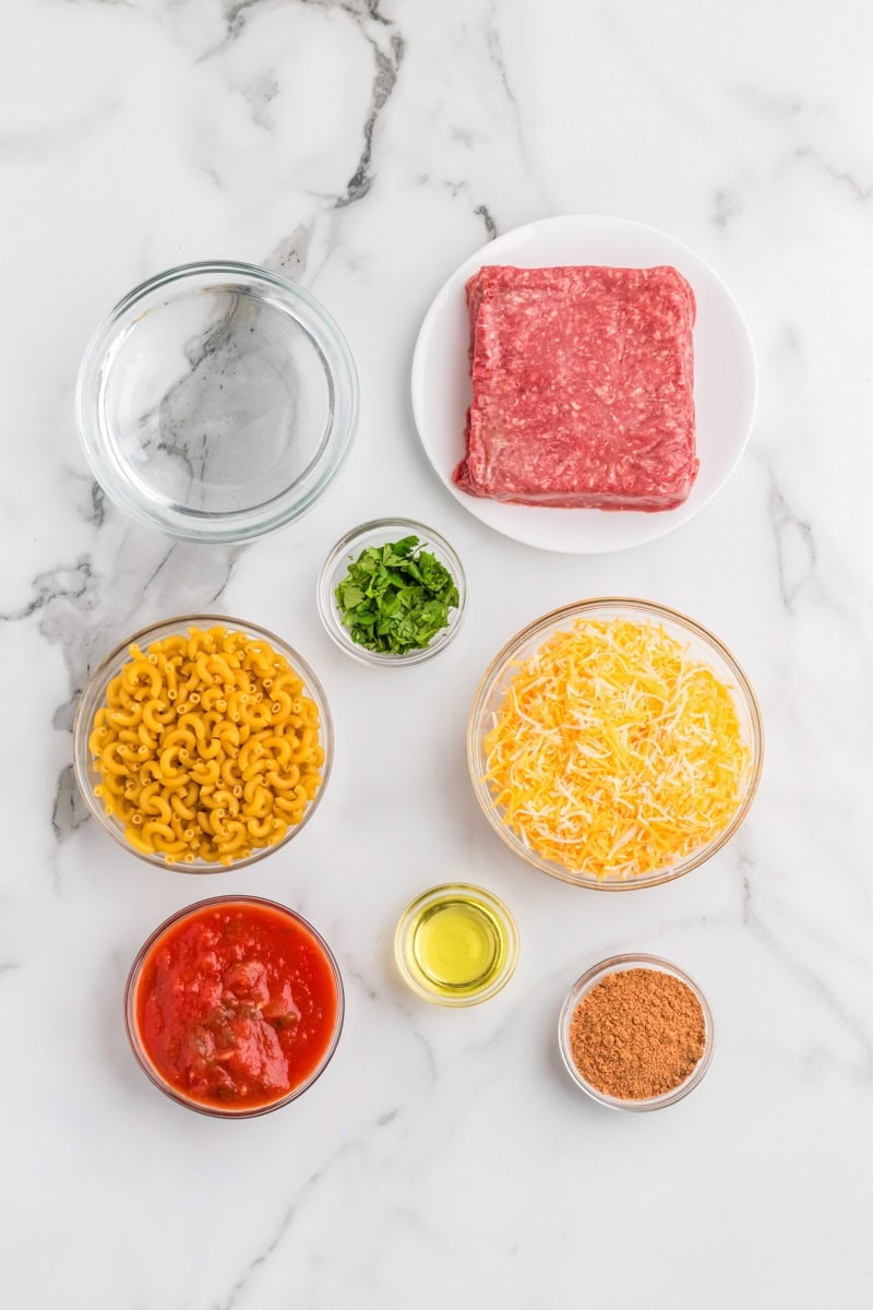 ingredients for the One Pan Taco Pasta.